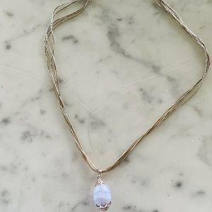 BLUE JADE DROP PENDANT WITH STERLING SILVER MULTI-STRAND CHAIN